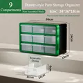 Green 9-grid stackable storage box for small parts with 24x36x18cm overall size - Dark Green 9 Medium Grids