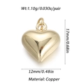 Polished gold-plated copper heart charm pendant measuring 17mm for DIY jewelry making - Ysn023-11 / 18K Gold