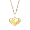 Elegant gold heart pendant necklace with polished finish and beaded cable chain - 3D Polished Heart Style (KN235269-Z)