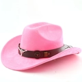 Pink western cowboy hat featuring leather band with a silver longhorn cattle skull buckle - M (56-58cm) / Magenta