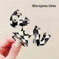 Modern 8.5cm checkered hair claw clip with black and white grid pattern for women - Irregular Lamp Shape Style (0312)