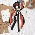French style striped silk scarf in red and black used as a hair tie and bag accessory - #415 Fine Stripe Red Black