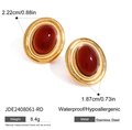 Orecchini ovali in acciaio inossidabile dorato con agata rossa e zirconi - Ovale Vintage (JDE2408061-RD) / Oro Rosso-Ovale Vintage