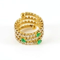 18K gold plated spiral ring featuring green gemstones and cubic zirconia pavé - Green Pear Zircon (886)