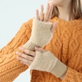 Beige Plüsch-Strickhandschuhe ohne Finger mit Rippbündchen für Wärme im Winter - Plüsch-Stil - Halber Finger / Khaki