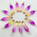 Detailed view of wire-wrapped hexagonal crystal pendants in various vibrant colors - Silver Wire Yellow Gradient Red