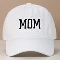White washed cotton baseball cap with bold black MOM embroidery in a classic vintage style - Adjustable / White MOM