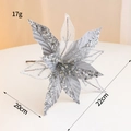Silver artificial Christmas flower with sequins and mesh for wreath decoration, 20x22cm - Silver