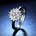 Detailed close-up showing S925 hallmark on sunflower style silver moissanite ring - Y129 Classic Flower Halo