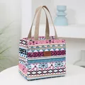 Sac à lunch de style ethnique avec motifs géométriques colorés et double anse - Rayures Rose et Violet