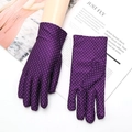 Summer UV protection gloves for women featuring purple base and white polka dot pattern - Polka Dot / Purple