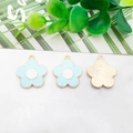 Light blue and white enamel flower charms with gold metal back for DIY jewelry making - Five-Petal Flower (14756)
