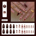 24 Stück French Coffee Press on Nails mit tiefbrauner Schildpatt und 3D-Kunst - Latte-Stil (W1977)