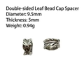 Macro detail of 9.5mm vintage silver leaf-patterned spacers for DIY jewelry making - Leaf Style