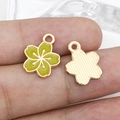 Light green enamel cherry blossom alloy pendant with gold plating for DIY jewelry making - 1Pc Light Green Small Cherry Blossom 12x14.5mm