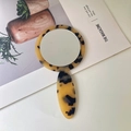 Portable round acetate makeup mirror with tortoiseshell pattern and handle for daily use - 3# Light Leopard