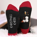 Christmas socks with red and black color block, featuring snowman print and holiday letters - One Size / Snowman Letter Black Red