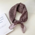 Brown checkered floral cotton linen scarf tied in a bow on a minimalist desk - 58*58cm / 15 Stripe Base-Small Pixel Grid