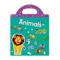 Reusable children animal sticker book with green cover and purple handle for toddlers - Animal Recognition Style