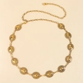 Cintura a catena vintage dorata con elementi ovali intagliati e ciondolo a sfera - Forma a Piastra Rotonda / Oro Antico (19384)