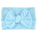 Light blue knitted baby nylon headband with large bow and cable knit pattern texture - Light Blue