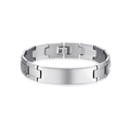 Silver stainless steel chain bracelet with a smooth rectangular plaque for engraving - Style 7 / Silver