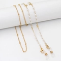 Golden eyewear chain with white faux pearls and star charms for glasses or masks - 70cm / Pearl With Five Point Star