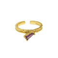 Anello irregolare in argento S925 dorato con gemma viola rettangolare e consistenza - Aperto Regolabile / Oro 18K