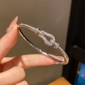 Silver horseshoe bangle with sparkling cubic zirconia pavé and an open cuff design - 11# Silver Horseshoe Buckle (Real Gold Plated)