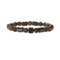 Natural tiger eye stone beaded bracelet with black hematite and green stone beads - Hematite + Unakite
