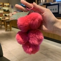 Fuchsia plush grape bunch keychain with green sequin leaf and pink metal clasp ring - Red Grapes