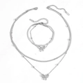 Detail of silver stainless steel double-layered bow necklace and bracelet set - Steel Double Layer Bowknot Necklace and Bracelet Set