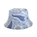 Kids light blue bucket hat with cartoon dinosaur print and breathable cotton fabric - 52cm (2-6 Years) / Grey Dinosaur