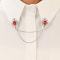 Silver collar chain brooch with red gemstone snowflake motifs and double tassels - Silver Snowflake Large Red Gem (N-152)