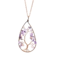 Copper wire-wrapped teardrop Tree of Life pendant with purple and clear natural stones - Amethyst with Chain