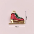 Enameled ice skate charm pendant in red and green for Christmas DIY jewelry making - 2859 Red Ice Skates