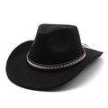 Vintage black wool western cowboy hat with star-studded decorative band on white background - M (56-58cm) / Black