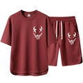 Ensemble de sport bordeaux pour hommes avec t-shirt et short à imprimé monstre - M / Bordeaux