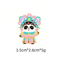 Chinese style cartoon panda enamel pin in opera costume, pink and blue, 3.5cm x 2.6cm - Pink Blue Gold Edge Opera Panda