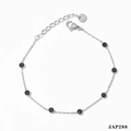 Silver stainless steel anklet with seven faceted black gems and lobster clasp closure - Silver Black Zirconia Style (A288)