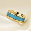 8mm gold stainless steel ring featuring an inlaid turquoise stone with marble patterns - US 5 / Gold