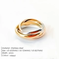 Three-tone interlocking stainless steel ring in gold, rose gold and silver finish - Multicolor