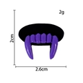 Macro view of purple vampire fangs DIY resin charm with 2cm height and 2.6cm width dimensions - Purple Teeth