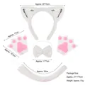 White cat cosplay set with sequin ears headband, plush paws, bowtie and tail - White Faux Fur Sequin Cat Ear 3-Piece Set With Gloves