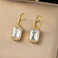 Eleganti orecchini in titanio dorato con cristalli rettangolari a taglio smeraldo e finitura - Stile strass cristallo rettangolare oro bianco (EHG391)