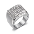 Anello quadrato argento stile hip hop con zirconi pavé e finitura interna spazzolata - US 7 / Argento