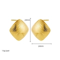 Detailed view of 18k gold stainless steel square hoop earrings with striped texture and dimensions - Striped Square Style (22857)