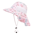 Detail view of pink butterfly print sun hat featuring mesh vents and neck protection flap - Size S (46-50CM) / Pink Butterfly