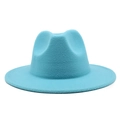 Detailed view of sky blue felt fedora with fine stitching and classic wide brim - M (56-58cm) / Lake Blue