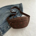 Brown corduroy waist bag with strawberry pattern and adjustable shoulder strap - Brown